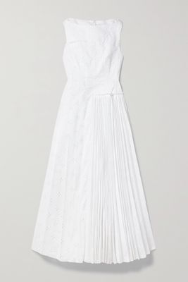 Erdem - Petra Pleated Broderie Anglaise Midi Dress - White