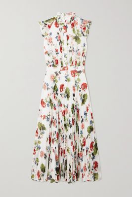 Erdem - Roisin Ruffled Pleated Floral-print Georgette Midi Dress - White