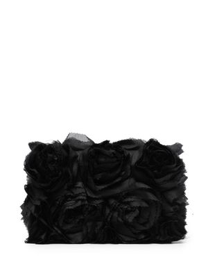 Erdem ruffle-detail floral-appliqué clutch bag - Black