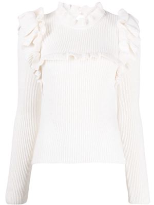 Erdem ruffle-detail knitted top - White