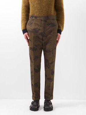 Erdem - Samuel Leaf-print Cotton-gabardine Trousers - Mens - Green Multi