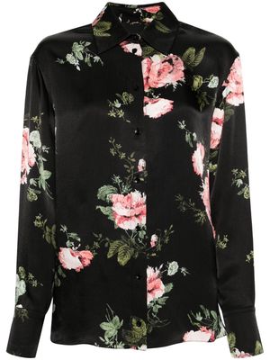 Erdem seersucker floral-motif shirt - Black