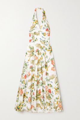 Erdem - Selene Bow-detailed Floral-print Linen Halterneck Midi Dress - White