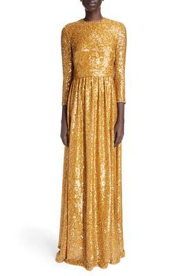 Erdem Sequin Long Sleeve Gown in Gold
