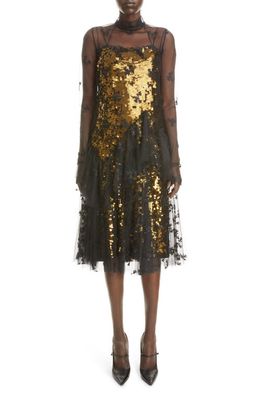 Erdem Sirine Sequin Midi Dress with Removable Overlay in Bronze Black