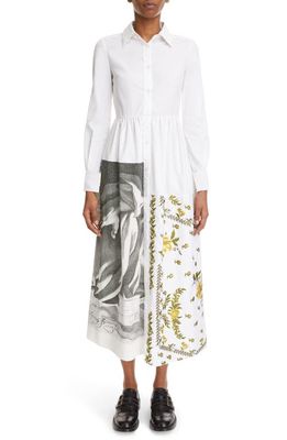 Erdem Sutton Mixed Print Cotton Poplin Shirtdress in White Etching