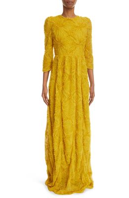 Erdem Tarka Embellished Gathered Tulle Gown in Chartreuse