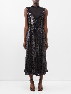Erdem - Tyana Tulle-insert Sequinned Midi Dress - Womens - Black