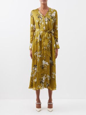 Erdem - Tyra Floral-print Crepe Midi Dress - Womens - Yellow Multi