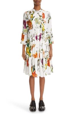 Erdem Winford Floral Print Pleated Dress in White/Multi
