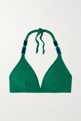 Eres - Plexi Cubic Embellished Triangle Halterneck Bikini Top - Green