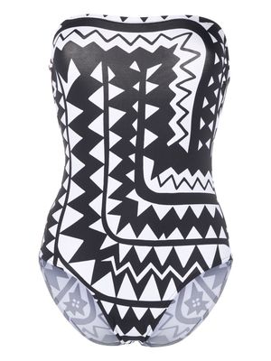 ERES Totem geometric-print strapless swimsuit - White