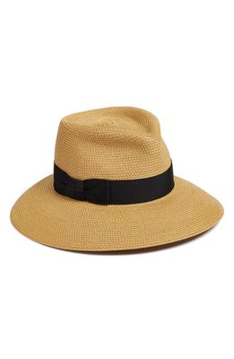 Eric Javits Phoenix Packable Straw Fedora Sun Hat in Natural/Black