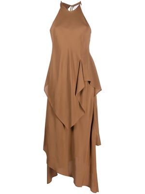 Erika Cavallini asymmetric ruffled midi dress - Brown