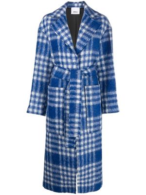 Erika Cavallini checked belted mid-length coat - Blue