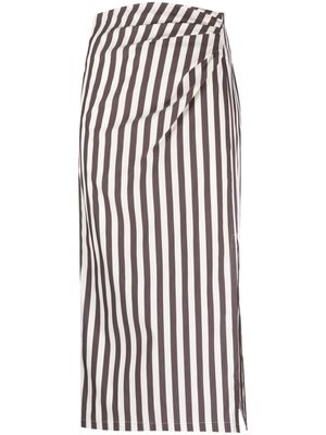 Erika Cavallini gathered-detail striped midi skirt - Brown