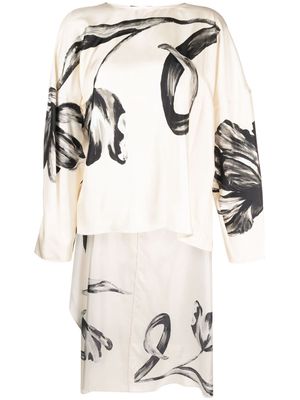 Erika Cavallini graphic-print cape-design blouse - Neutrals