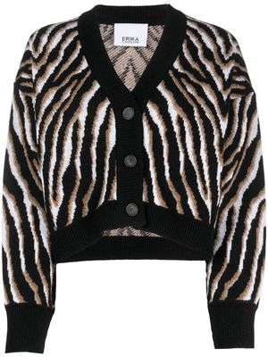Erika Cavallini patterned-intarsia wool-blend cardigan - Black