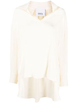 Erika Cavallini split-neck long-sleeved blouse - Neutrals