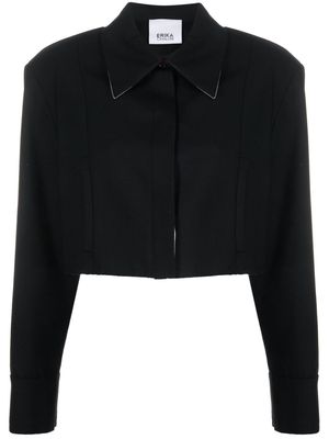 Erika Cavallini spread-collar virgin wool cropped jacket - Black