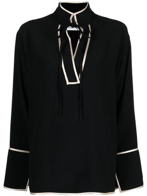 Erika Cavallini tie-front piped-trim blouse - Black