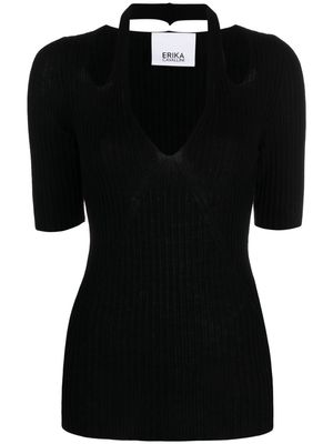 Erika Cavallini V-neck ribbbed blouse - Black