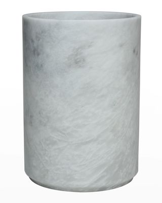 Eris Collection Pearl White Marble Round Wastebasket w/ Liner