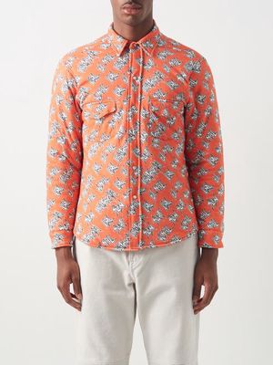 Erl - Be Nice-print Cotton Shirt - Mens - Orange Multi