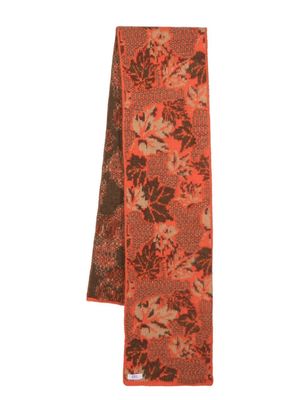 ERL botanical-motif intarsia-knit scarf - Orange