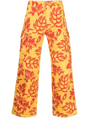 ERL botanical-print straight-leg trousers - Yellow