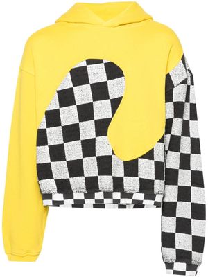 ERL check-pattern panelled cotton hoodie - Yellow