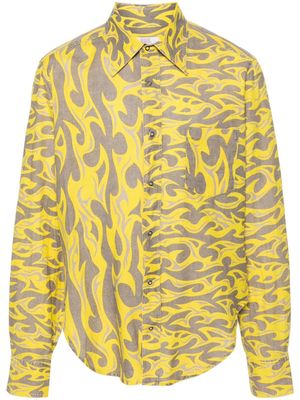 ERL flame-print canvas shirt - Yellow