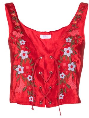 ERL floral-embroidered crop top
