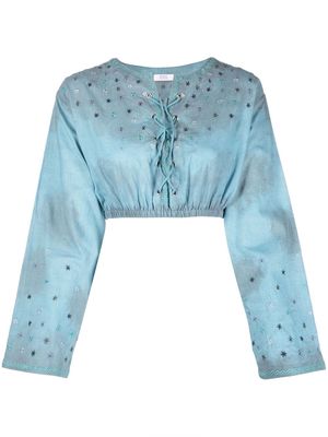 ERL floral-embroidered cropped blouse - Blue