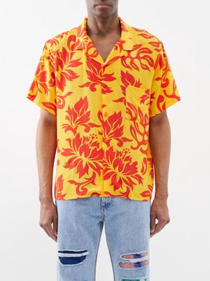 Erl - Floral-print Poplin Shirt - Mens - Yellow Multi