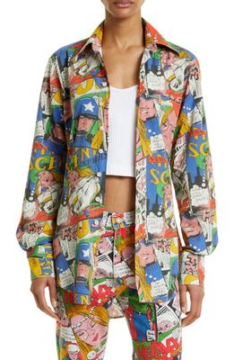 ERL Gender Inclusive Comic Book Print Button-Up Shirt in Erl Comic Book