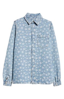 ERL Gender Inclusive Cotton Star Jacquard Overshirt in Light Blue