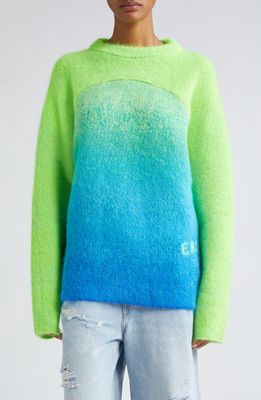 ERL Gender Inclusive Gradient Rainbow Mohair & Wool Blend Sweater in Green