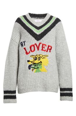 ERL Gender Inclusive Hurt Lover Embroidered Varsity Sweater in Grey