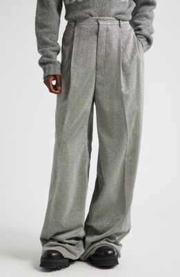 ERL Gender Inclusive Tailored Lamé Pants in Gunmetal