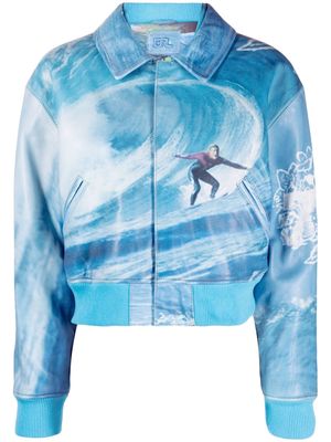 ERL graphic-print leather bomber jacket - Blue