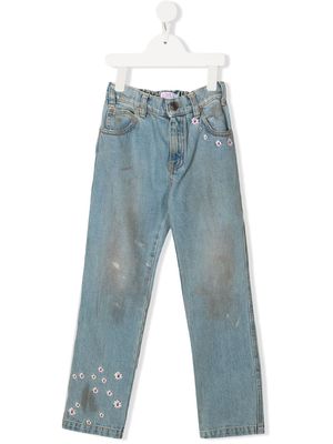 ERL KIDS floral-embroidered straight jeans - Blue