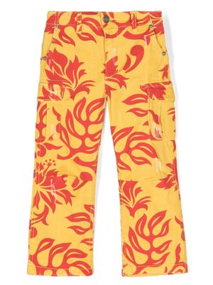 ERL KIDS floral-print cargo trousers - Yellow