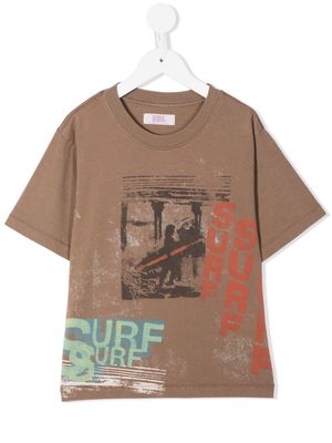 ERL KIDS Surf-print detail T-shirt - Brown