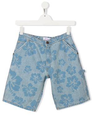 ERL KIDS TEEN floral-print knee-length denim shorts - Blue