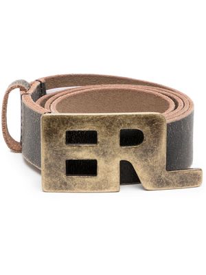ERL logo-buckle cracked leather belt - Brown