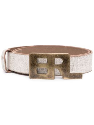 ERL logo-buckle cracked leather belt - White