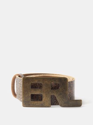 Erl - Logo-buckle Crackled Leather Belt - Mens - Brown