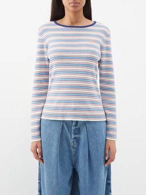 Erl - Logo-embroidered Striped Jersey Sweater - Womens - Blue Stripe