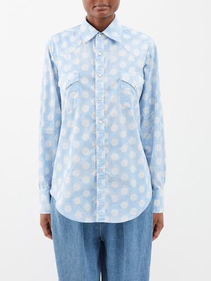 Erl - Polka-dot Cotton-poplin Shirt - Womens - Blue Print